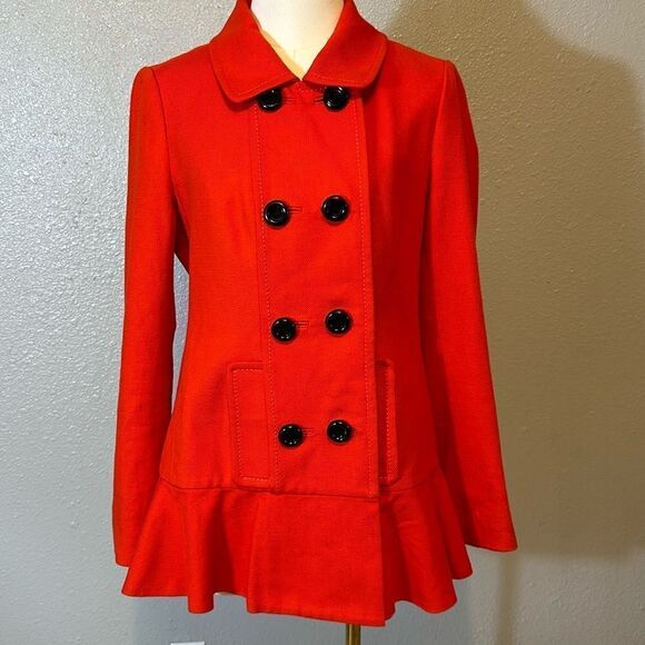 Kate Spade New York women’s red peplum ruffle peacoat size 6 - Picture 1 of 10